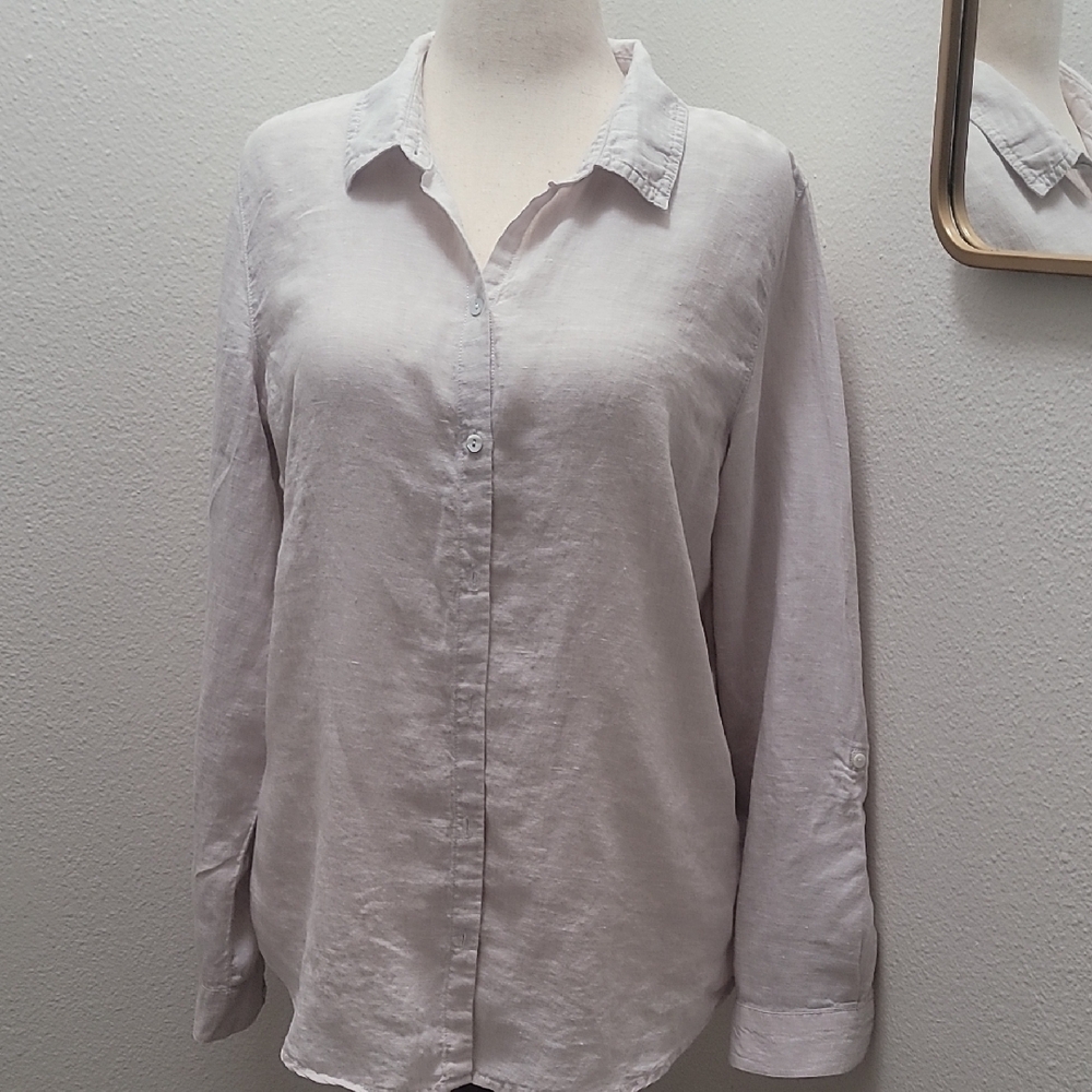 Sigrid Olsen Light Beige 100% Linen Shirt
